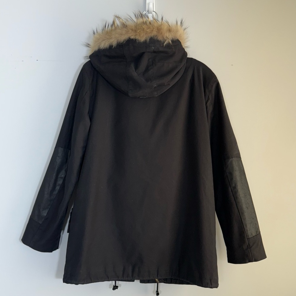Sandro Fur Trimmed Parka Jacket Black Sherpa Lined Hooded Coat Women’s Size 2 M - Picture 8 of 16